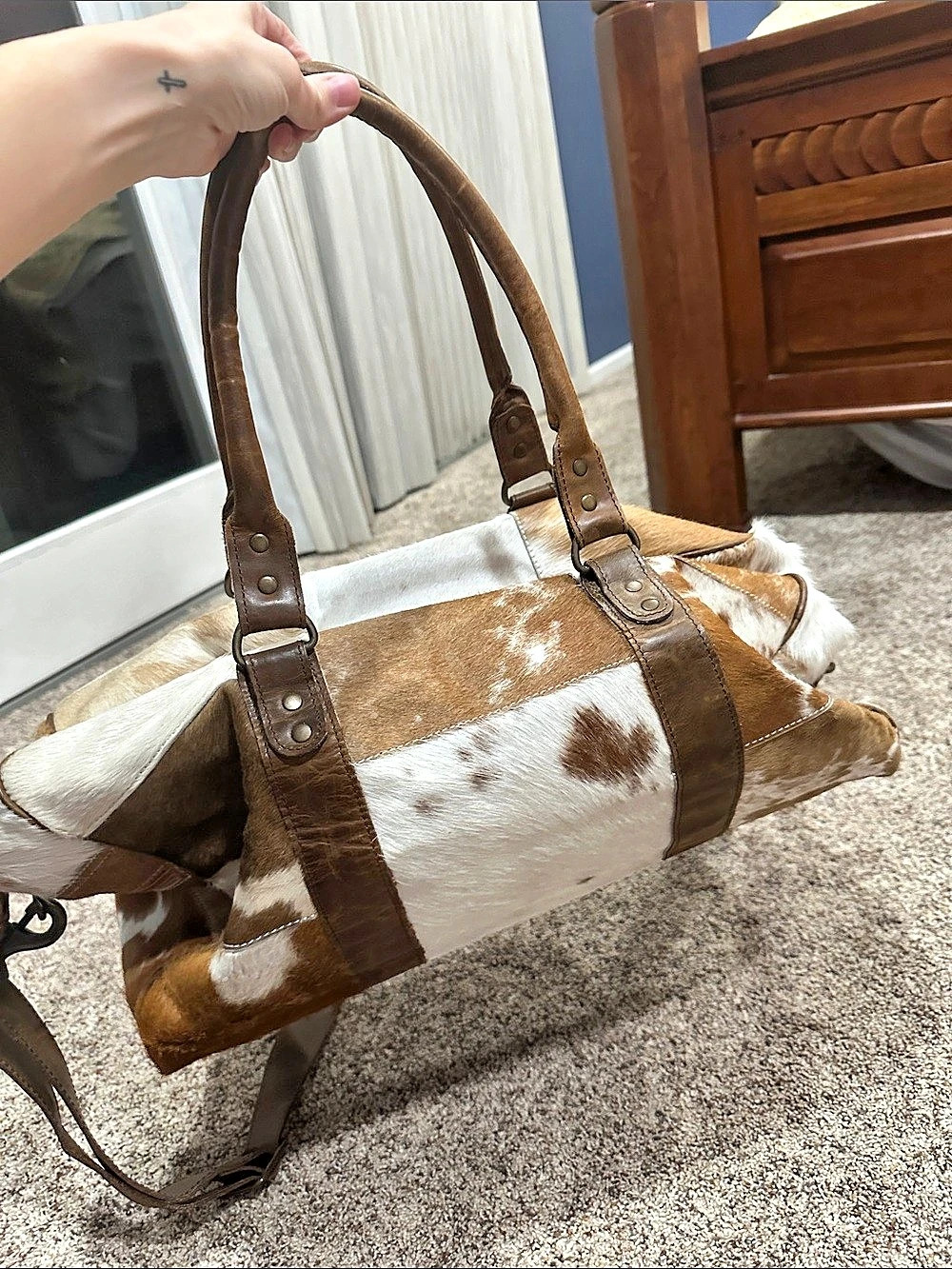 American Darling Hair-On Hide Shoulder Bag in Brown & White